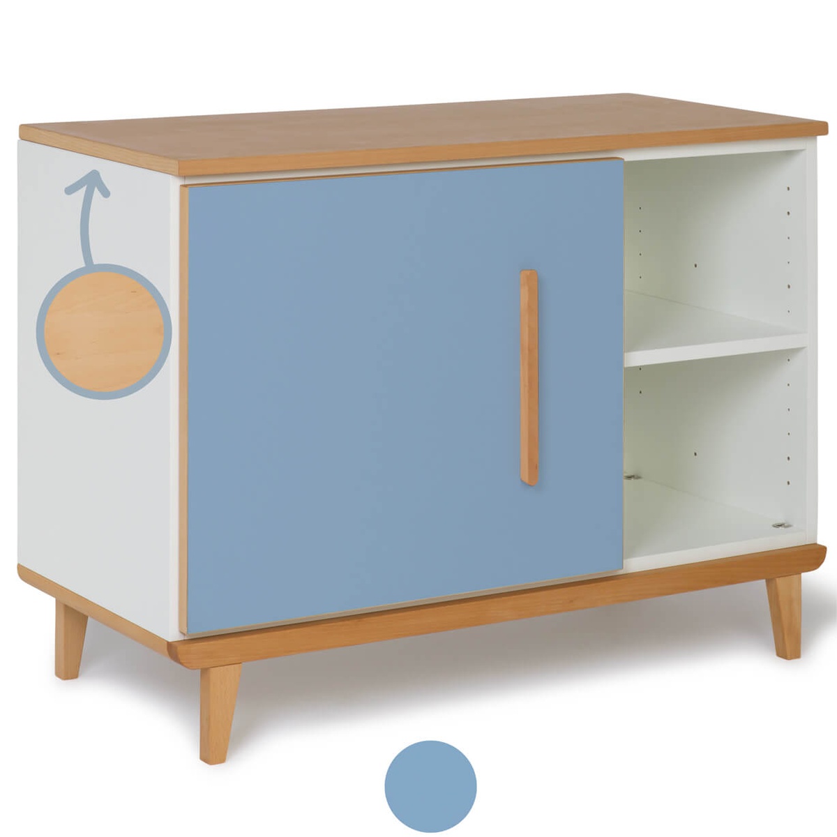 Petit meuble 1 porte 2 niches NADO Retro finition hêtre capri blue
