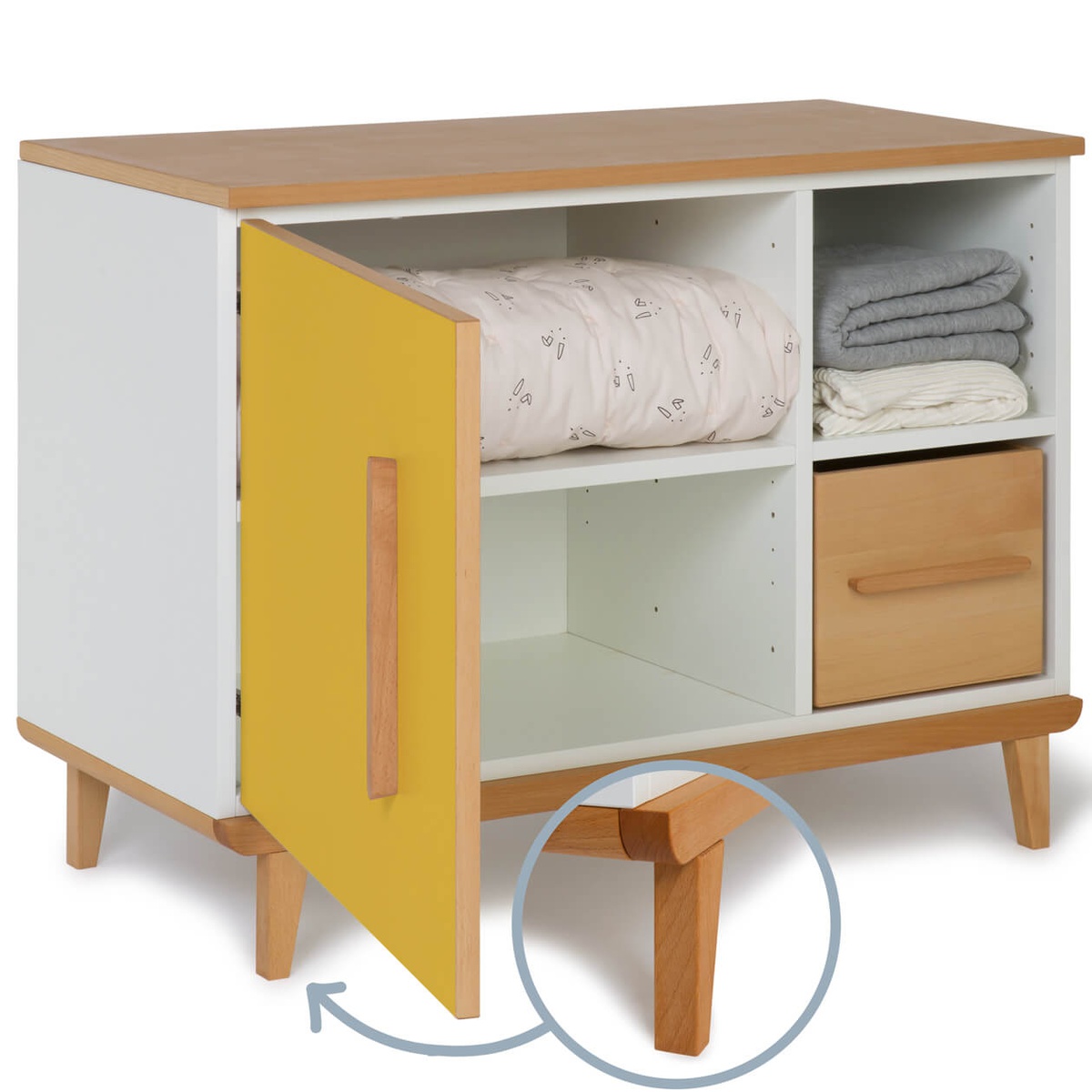 Petit meuble 1 porte 2 niches NADO Retro finition hêtre sunshine yellow
