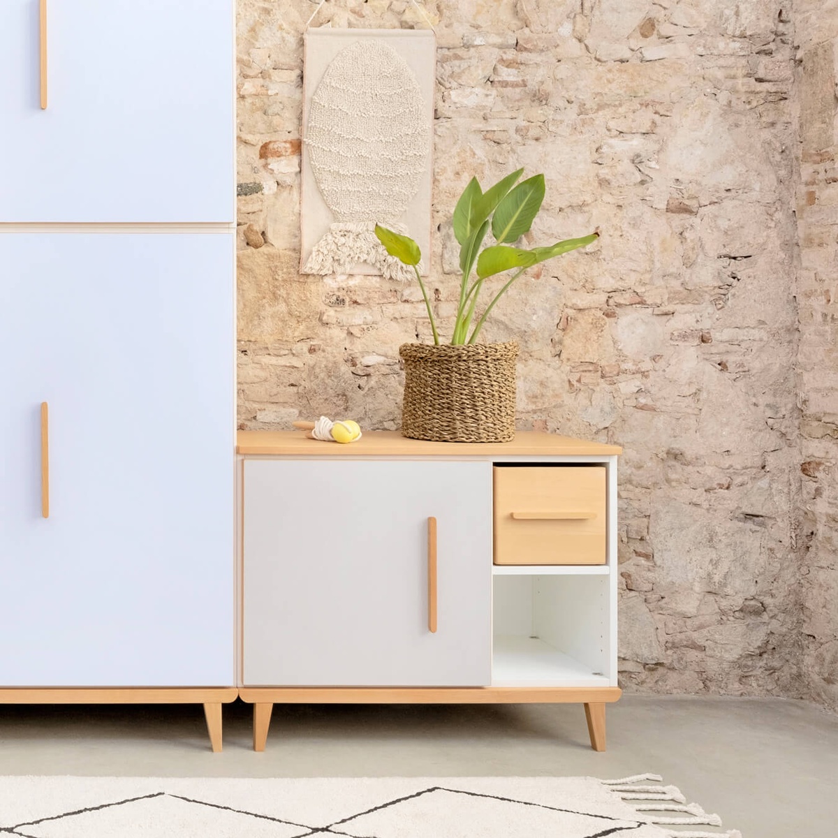 Petit meuble 1 porte 2 niches NADO Retro finition hêtre white