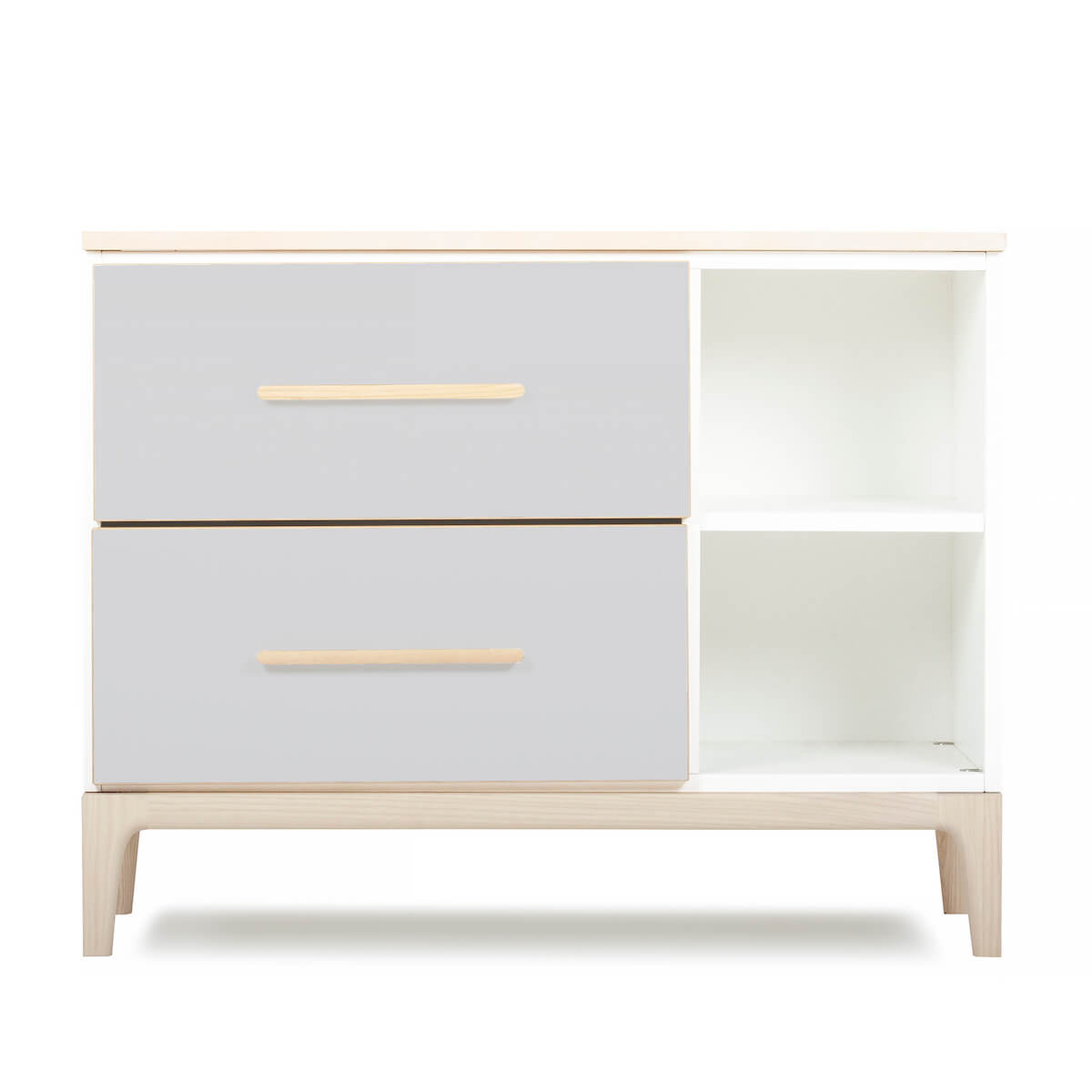 Petit meuble 2 tiroirs 2 niches NADO Curve finition frêne manhattan grey
