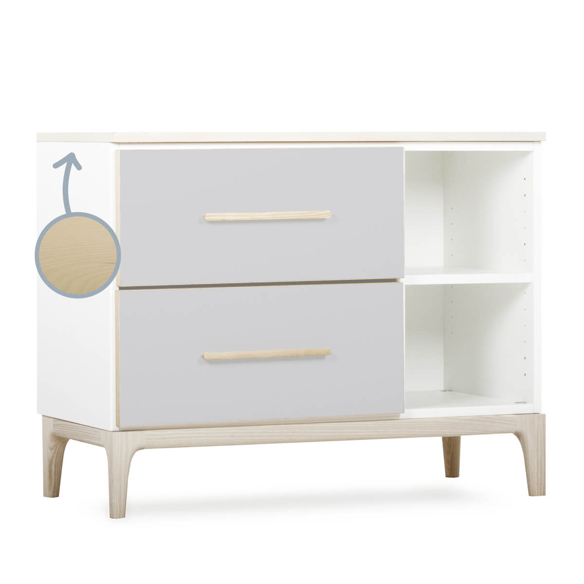 Petit meuble 2 tiroirs 2 niches NADO Curve finition frêne manhattan grey