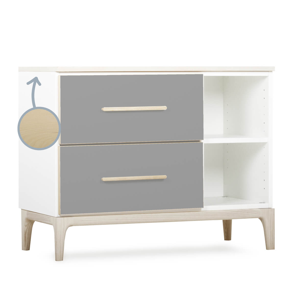 Petit meuble 2 tiroirs 2 niches NADO Curve finition frêne slate grey