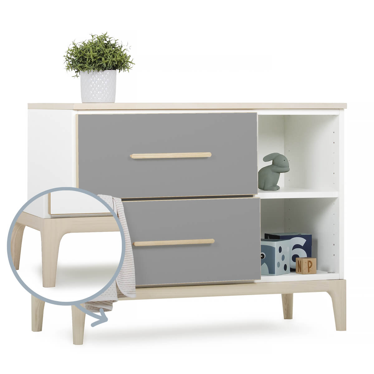 Petit meuble 2 tiroirs 2 niches NADO Curve finition frêne slate grey