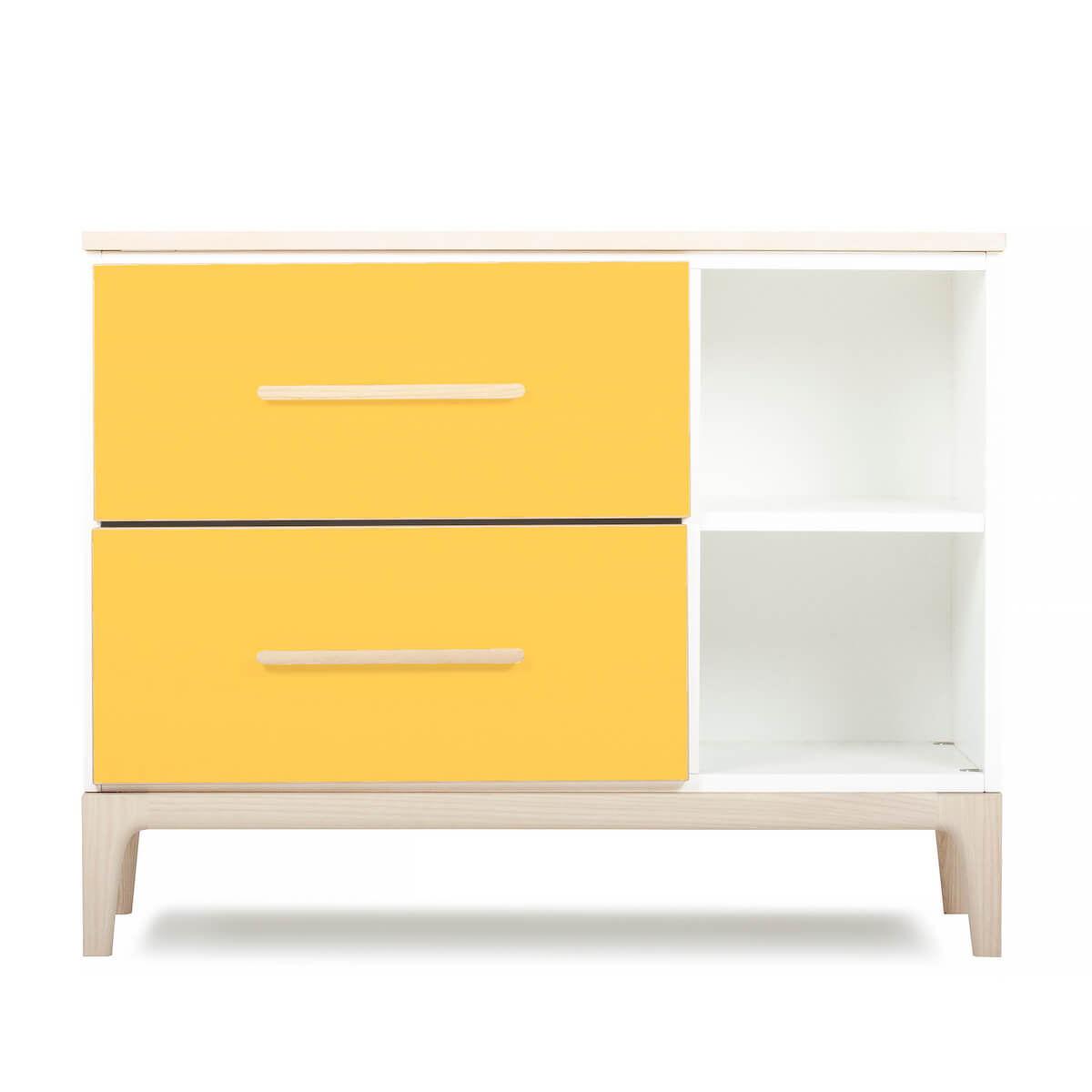 Petit meuble 2 tiroirs 2 niches NADO Curve finition frêne sunshine yellow