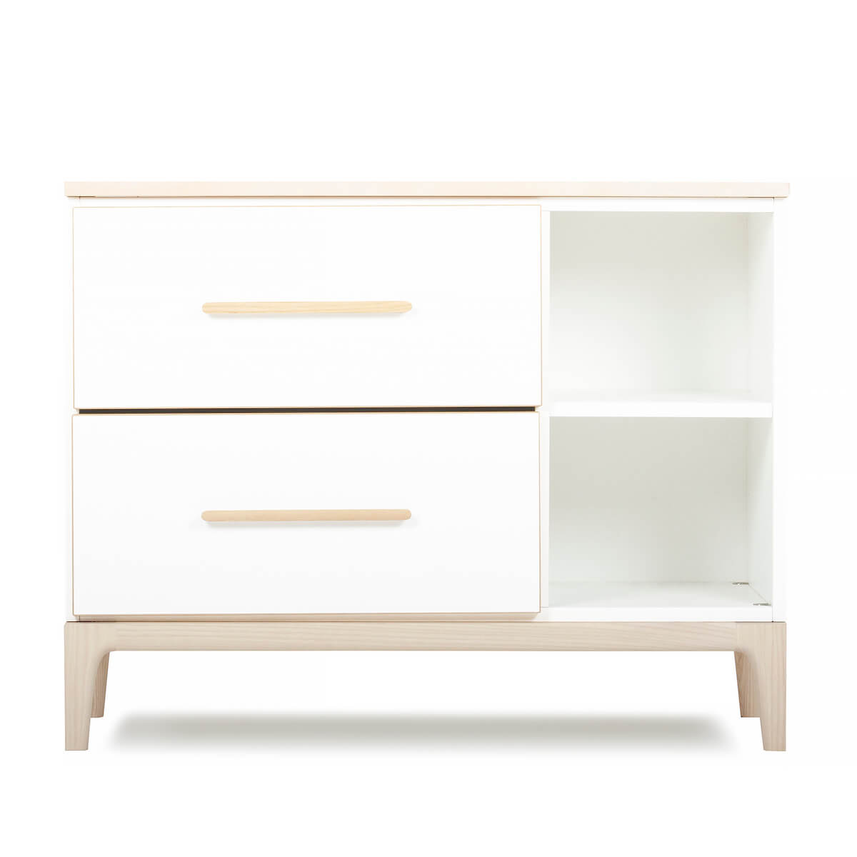 Petit meuble 2 tiroirs 2 niches NADO Curve finition frêne white