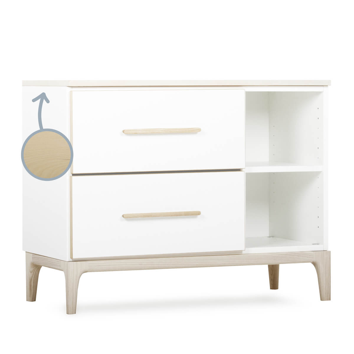 Petit meuble 2 tiroirs 2 niches NADO Curve finition frêne white