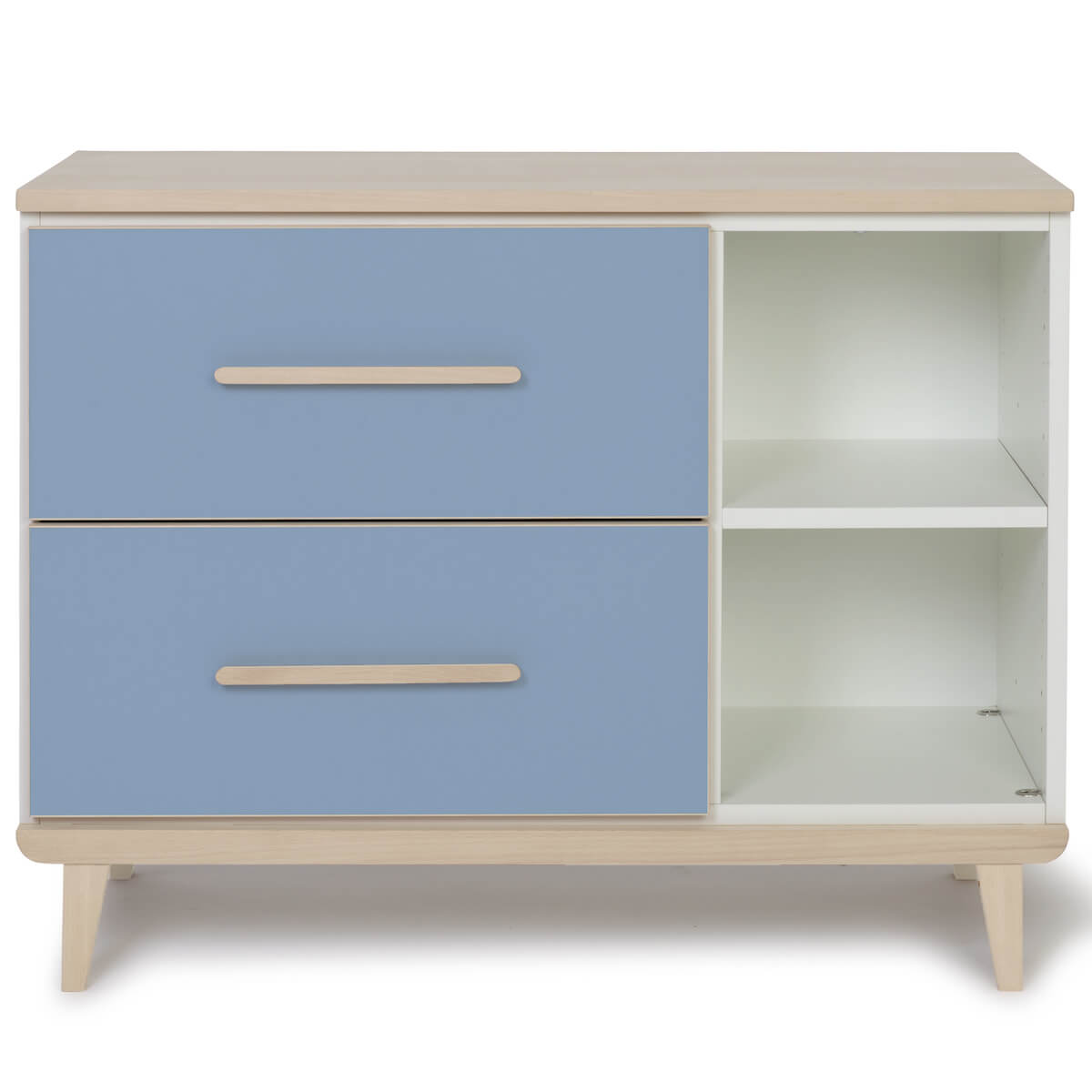 Petit meuble 2 tiroirs 2 niches NADO Retro finition frêne capri blue
