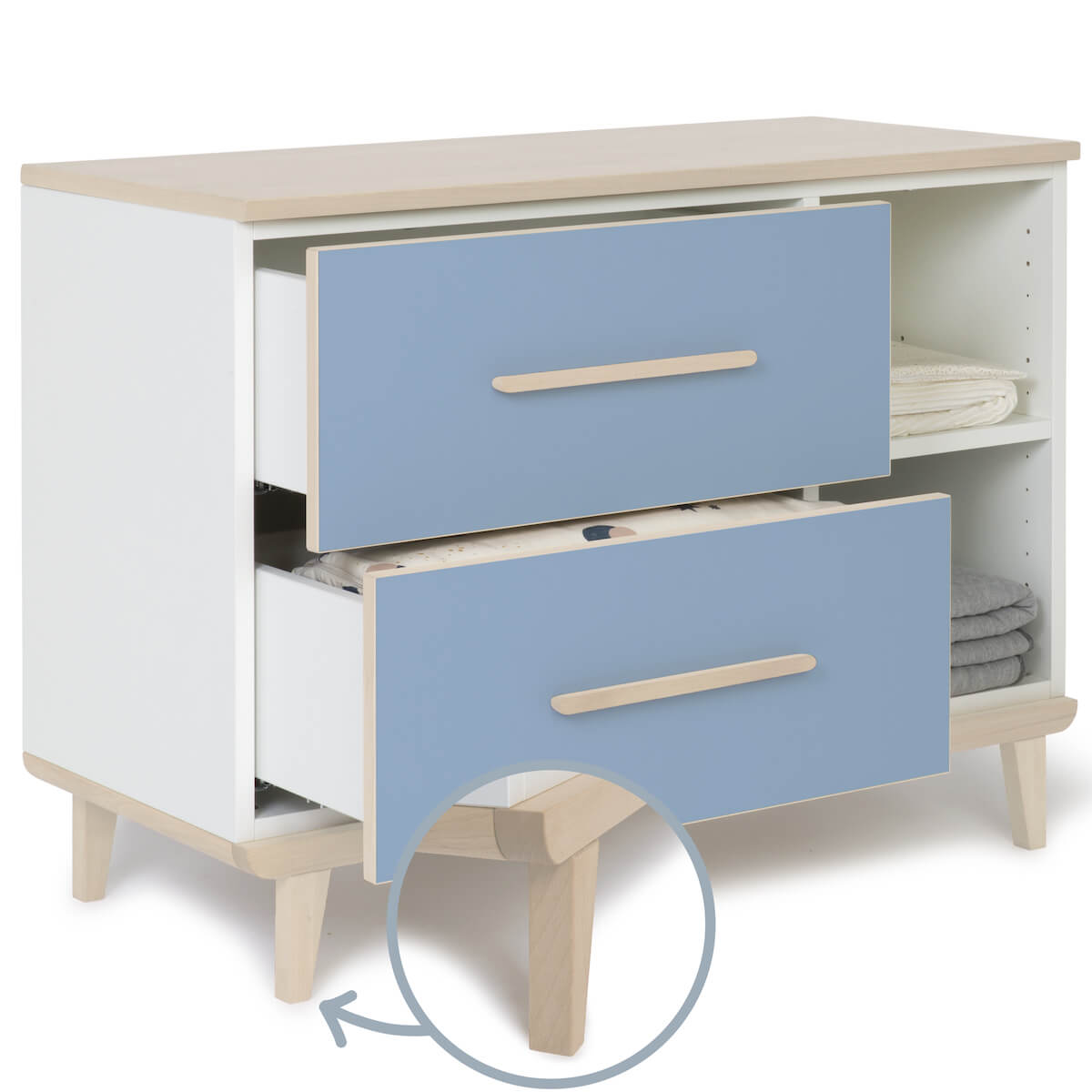 Petit meuble 2 tiroirs 2 niches NADO Retro finition frêne capri blue
