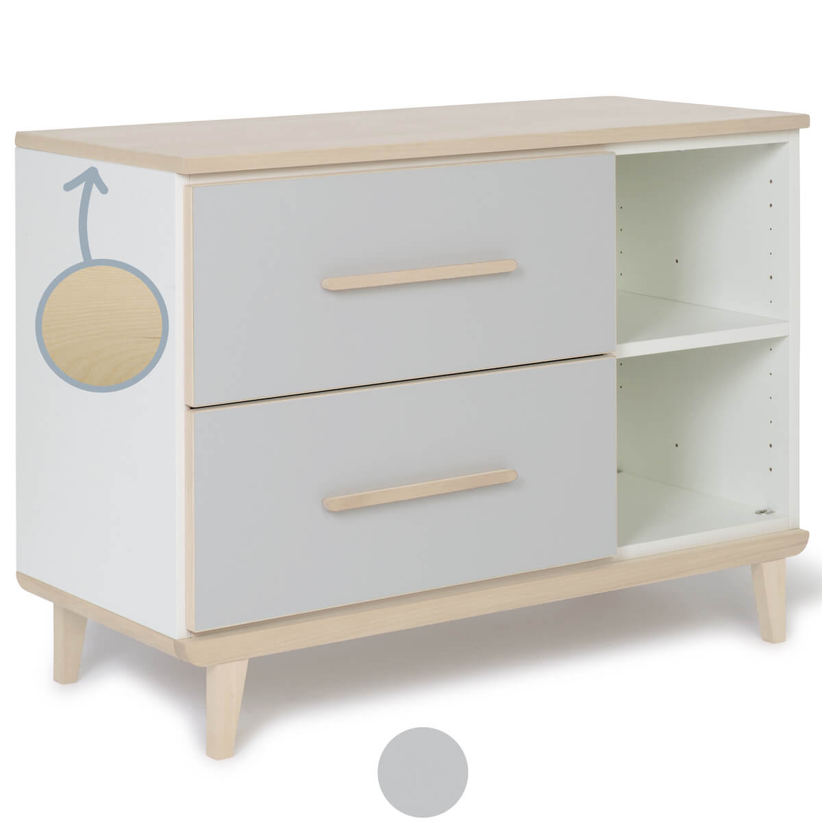 Petit meuble 2 tiroirs 2 niches NADO Retro finition frêne manhattan grey