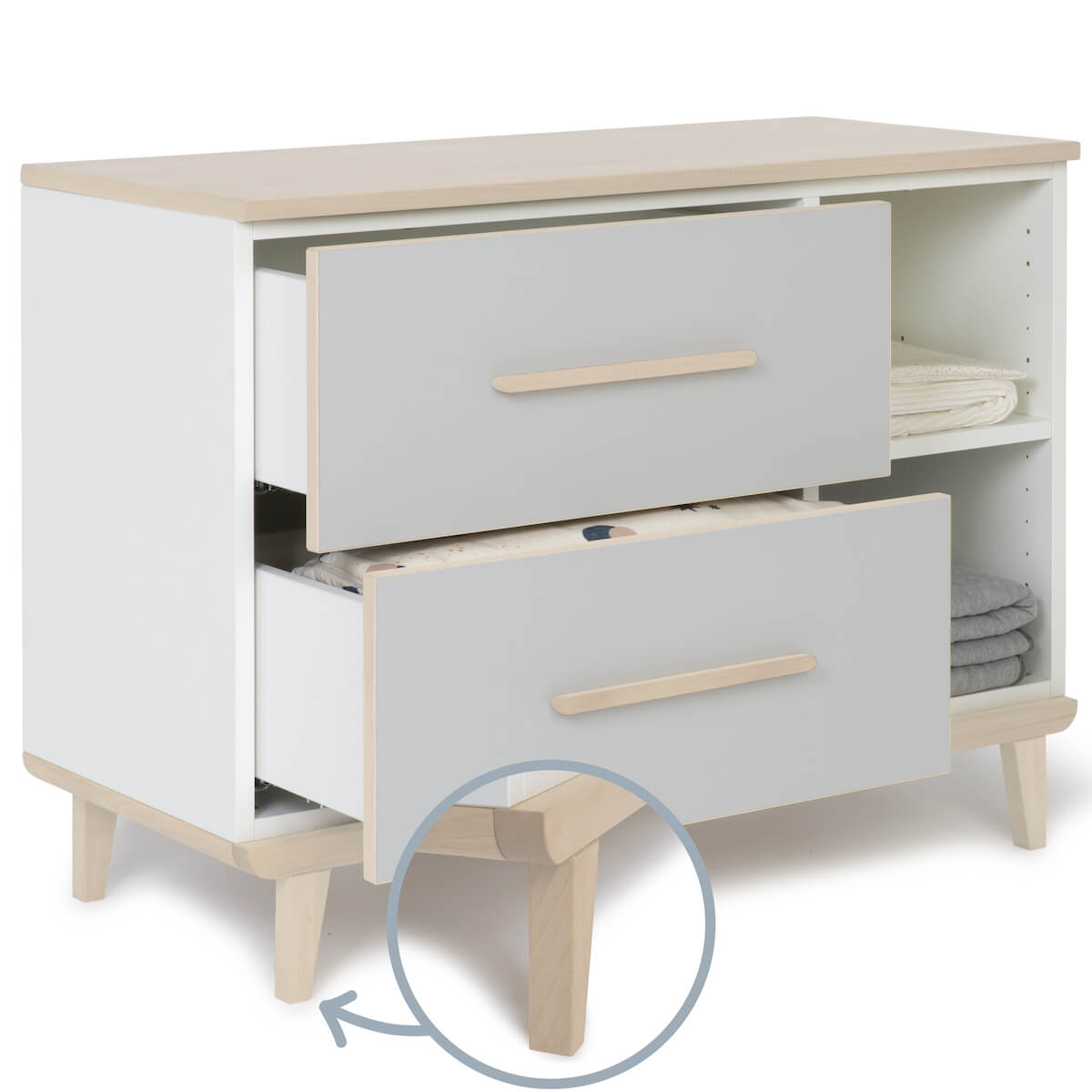 Petit meuble 2 tiroirs 2 niches NADO Retro finition frêne manhattan grey