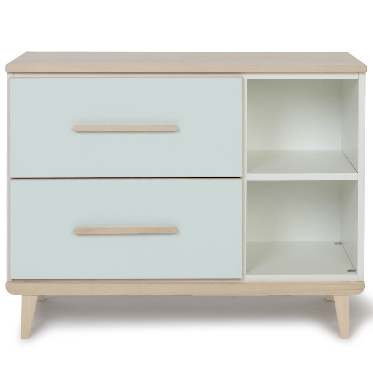 Petit meuble 2 tiroirs 2 niches NADO Retro finition frêne mint