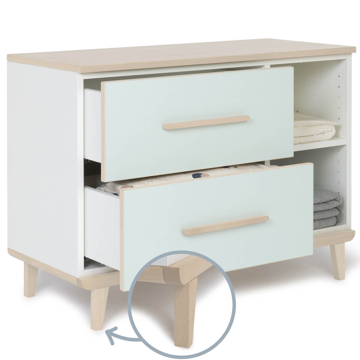 Petit meuble 2 tiroirs 2 niches NADO Retro finition frêne mint