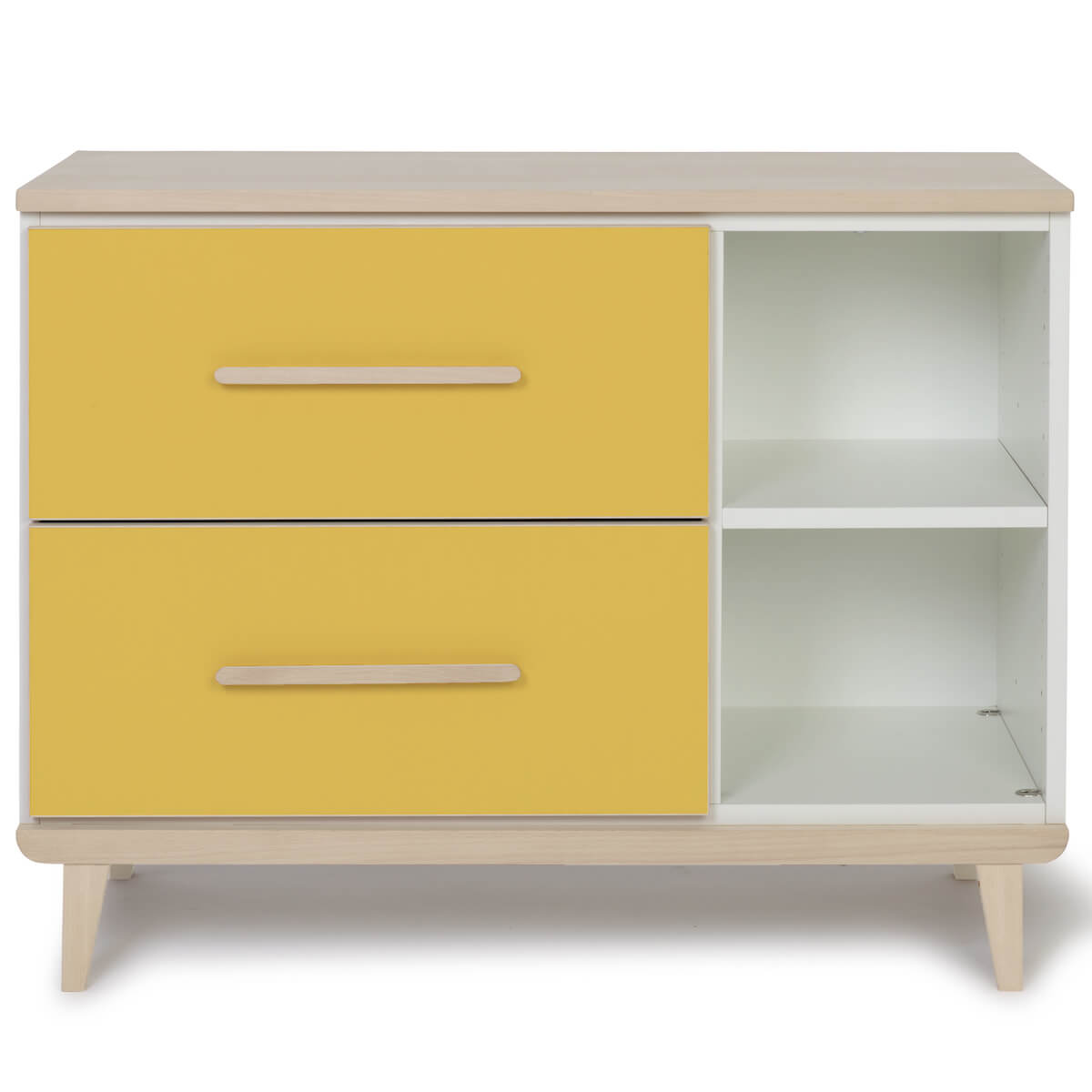 Petit meuble 2 tiroirs 2 niches NADO Retro finition frêne sunshine yellow