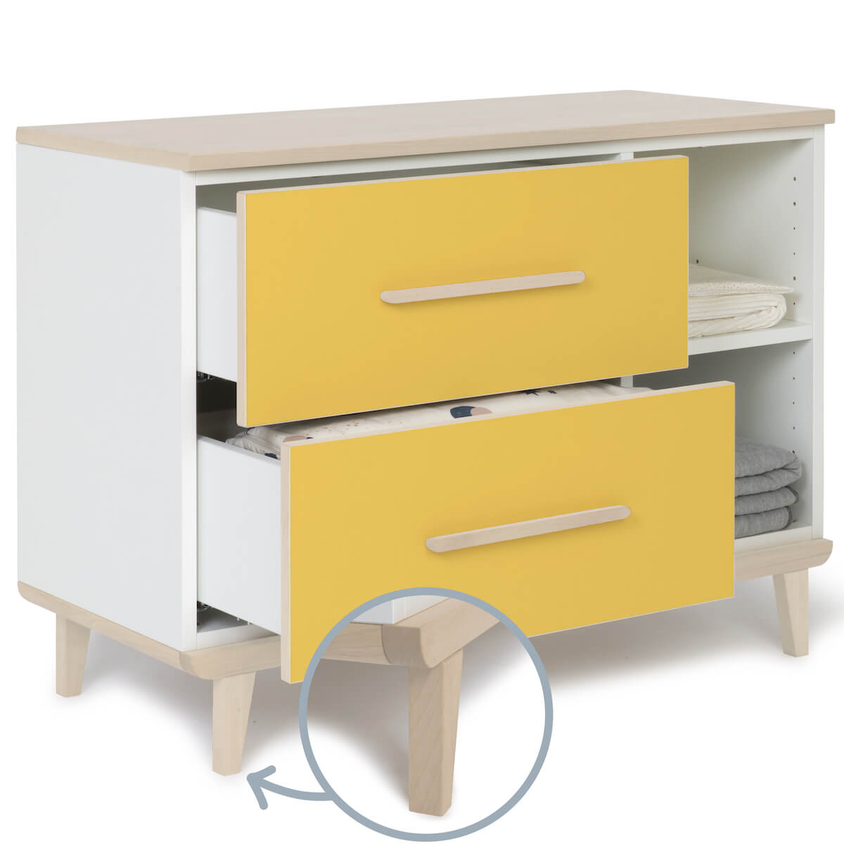 Petit meuble 2 tiroirs 2 niches NADO Retro finition frêne sunshine yellow
