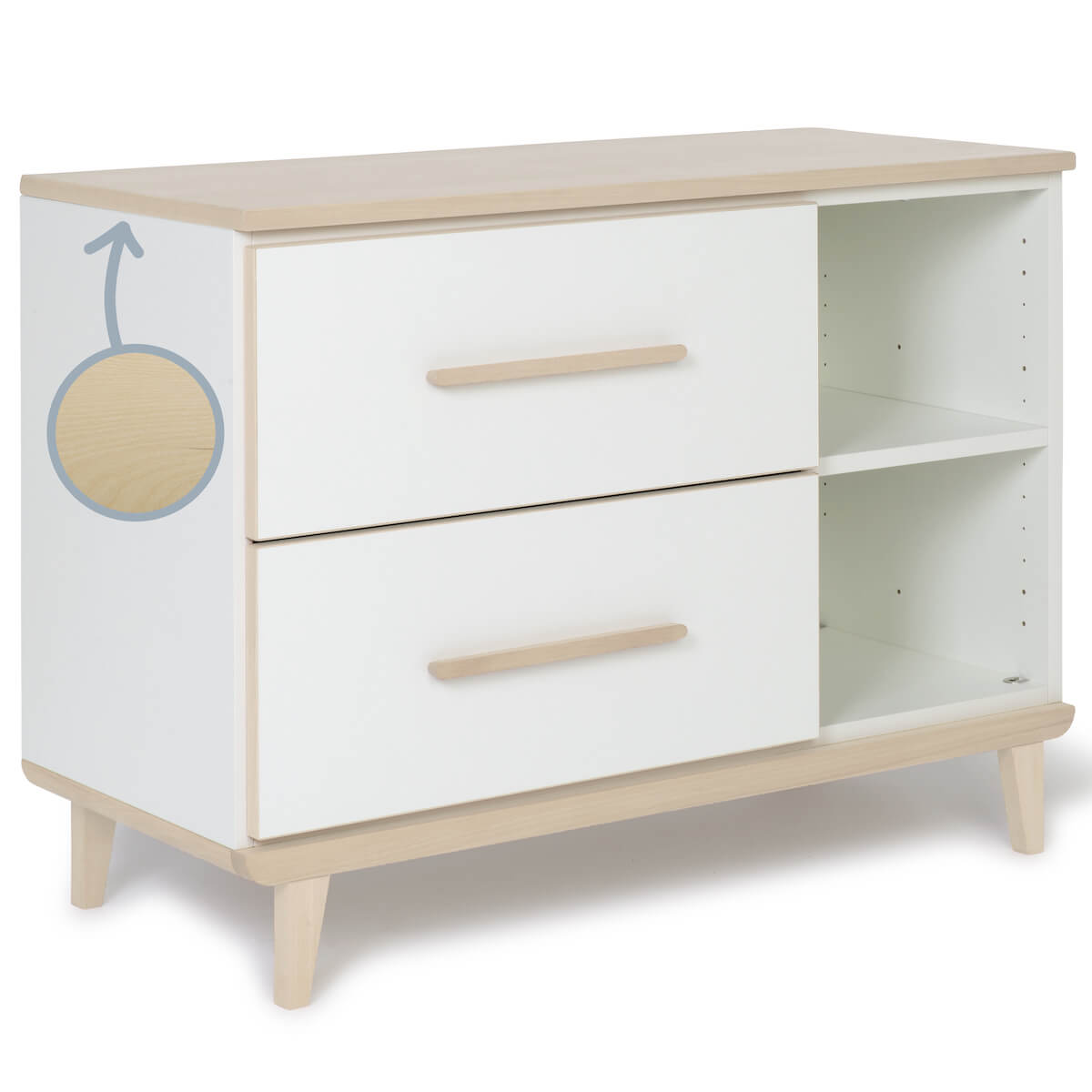 Petit meuble 2 tiroirs 2 niches NADO Retro finition frêne white