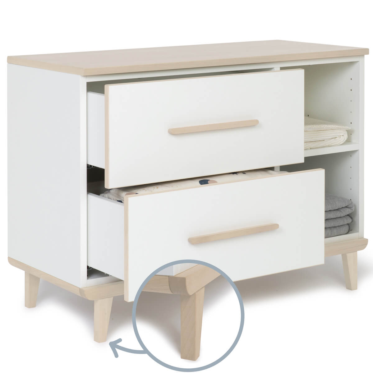 Petit meuble 2 tiroirs 2 niches NADO Retro finition frêne white