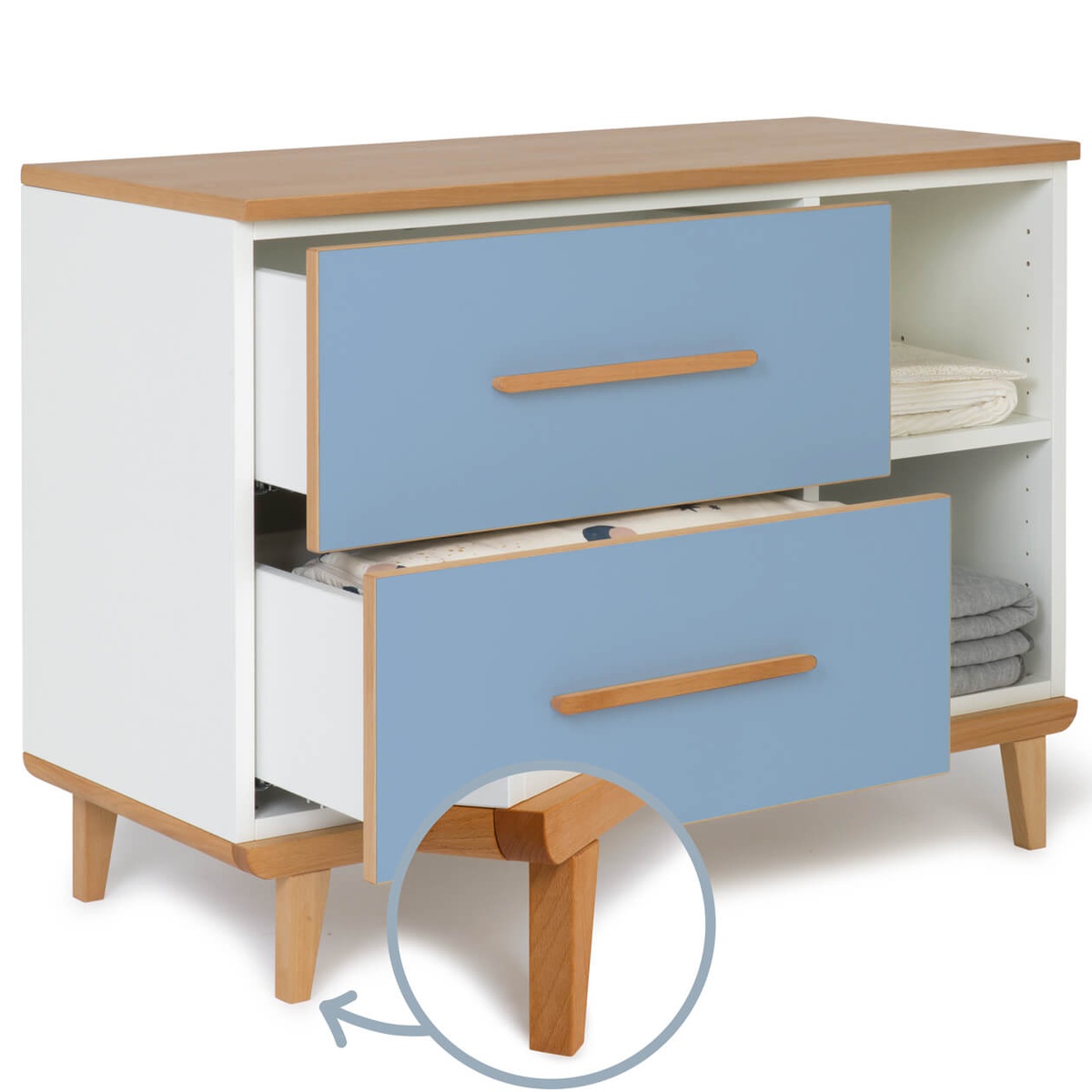 Petit meuble 2 tiroirs 2 niches NADO Retro finition hêtre capri blue