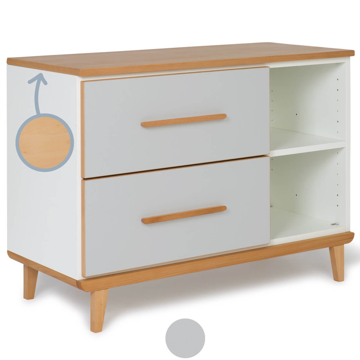 Petit meuble 2 tiroirs 2 niches NADO Retro finition hêtre manhattan grey