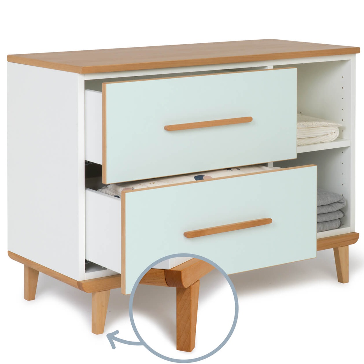 Petit meuble 2 tiroirs 2 niches NADO Retro finition hêtre mint