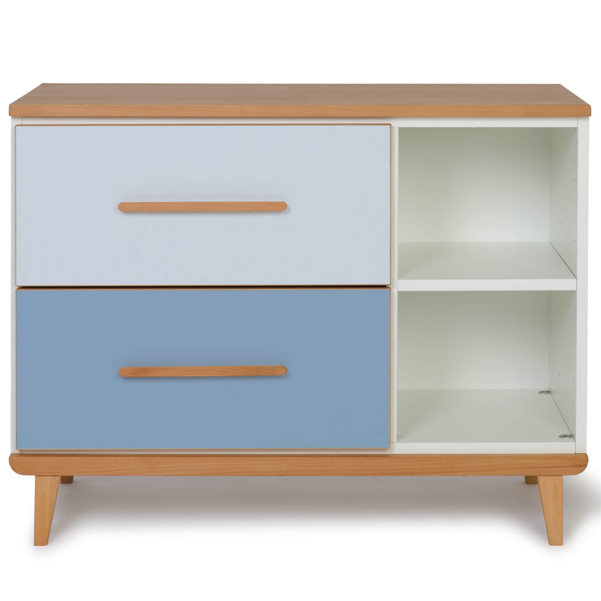 Petit meuble 2 tiroirs 2 niches NADO Retro finition hêtre sky blue-capri blue