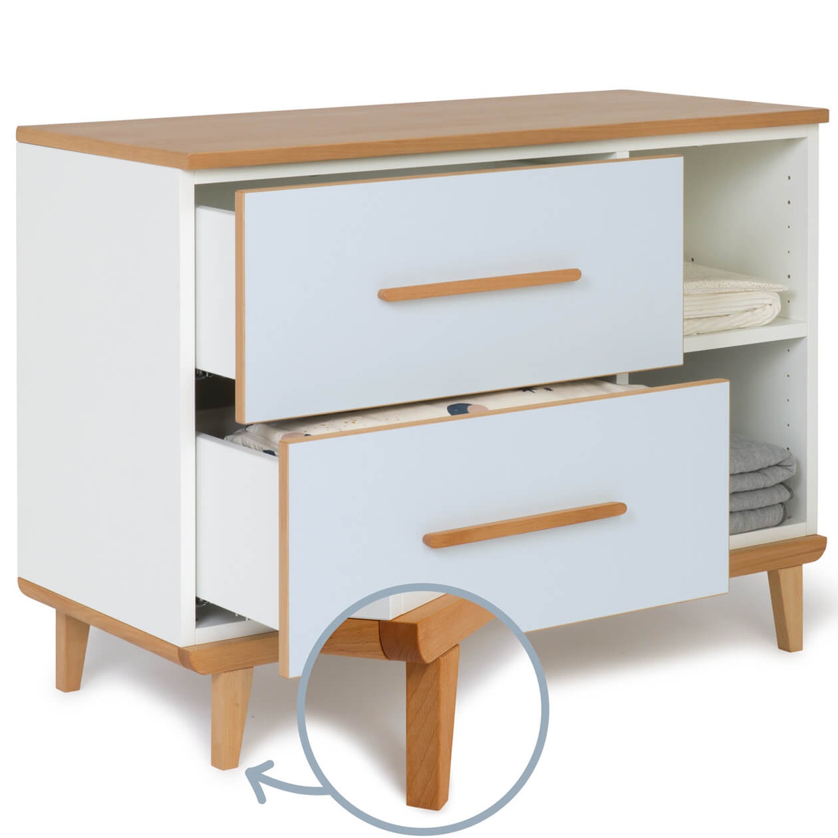 Petit meuble 2 tiroirs 2 niches NADO Retro finition hêtre sky blue