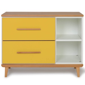 Petit meuble 2 tiroirs 2 niches NADO Retro finition hêtre sunshine yellow