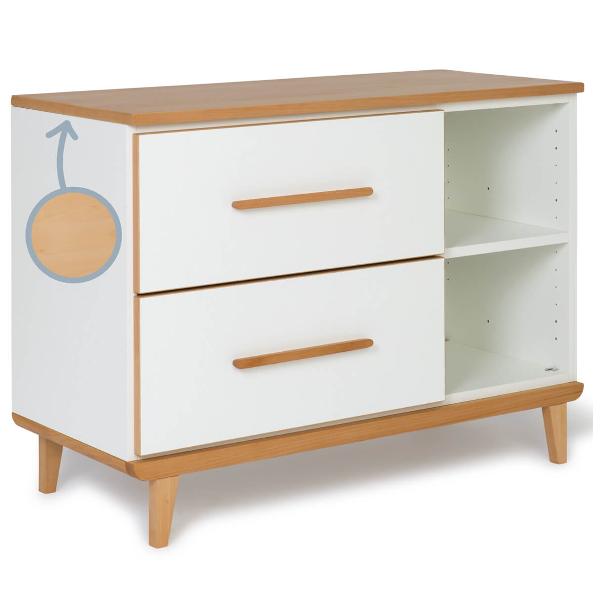 Petit meuble 2 tiroirs 2 niches NADO Retro finition hêtre white