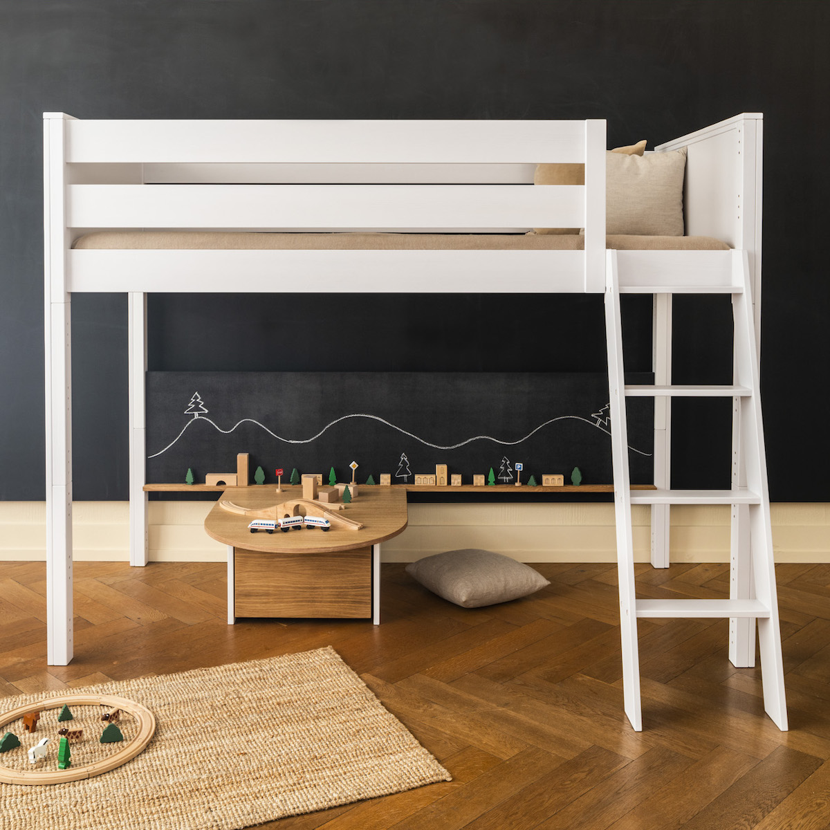 Play table KASVA multiplex white varnished oak veneered