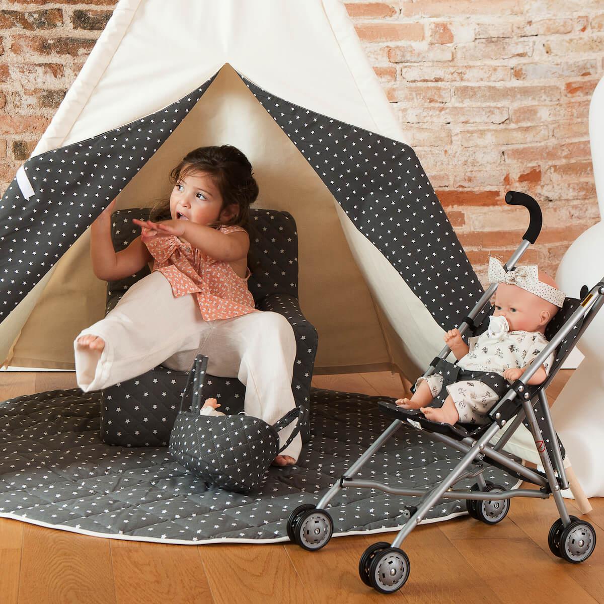 Tipi enfant beige STARS gris 