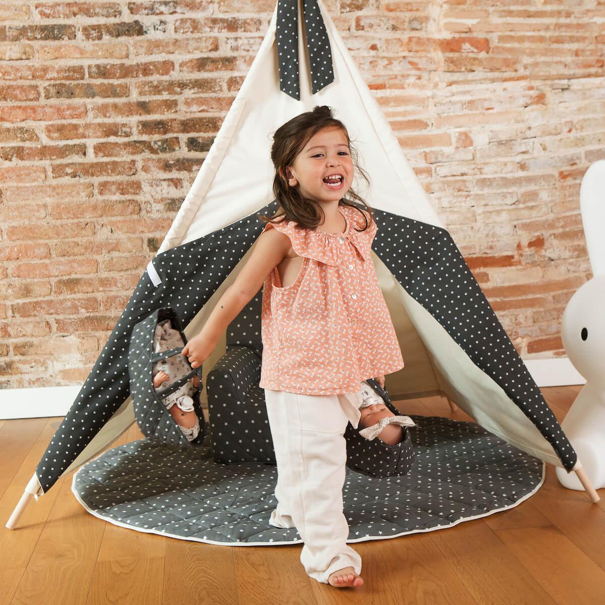 Tipi enfant beige STARS gris 