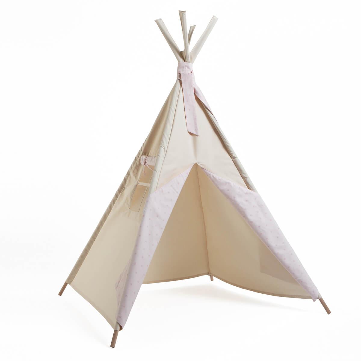 Tipi enfant beige STARS rose 
