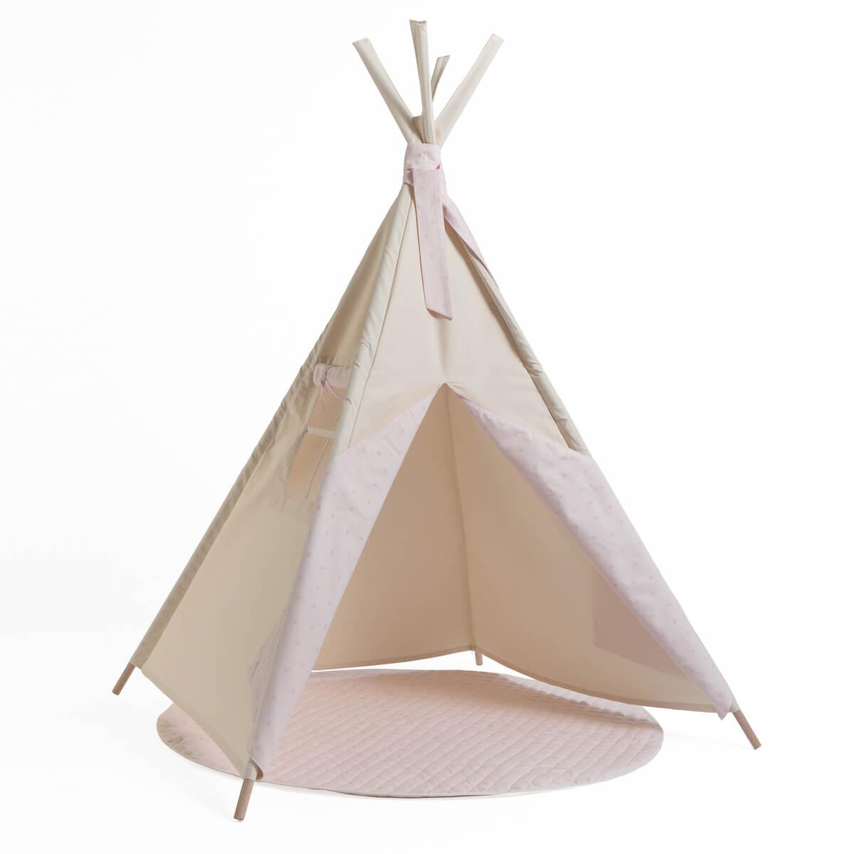 Tipi enfant beige STARS rose 