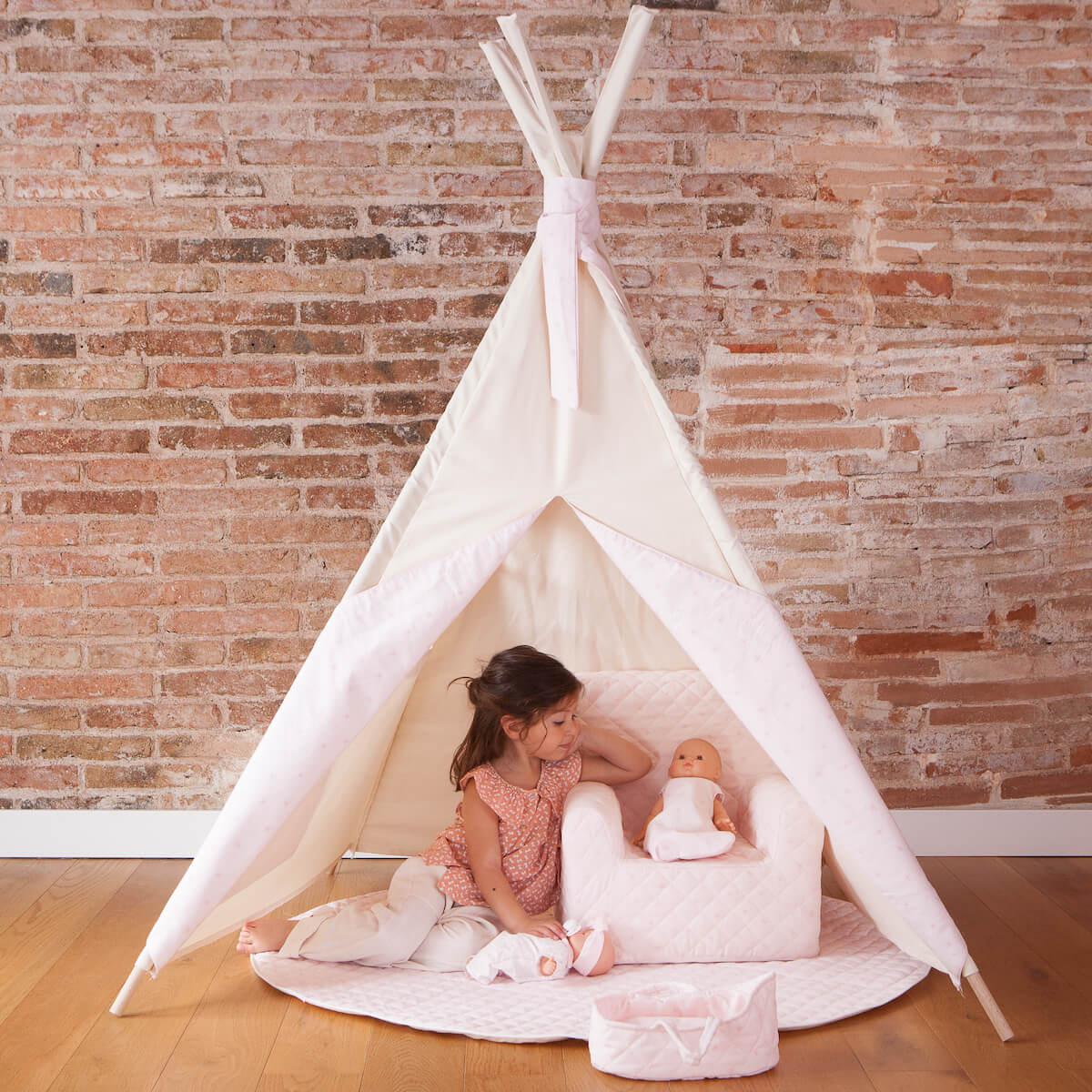Tipi enfant beige STARS rose 