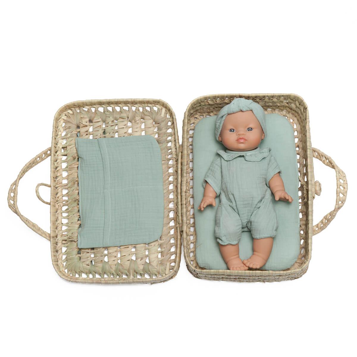 Valise poupée en feuilles de palmier BOBBLE vert