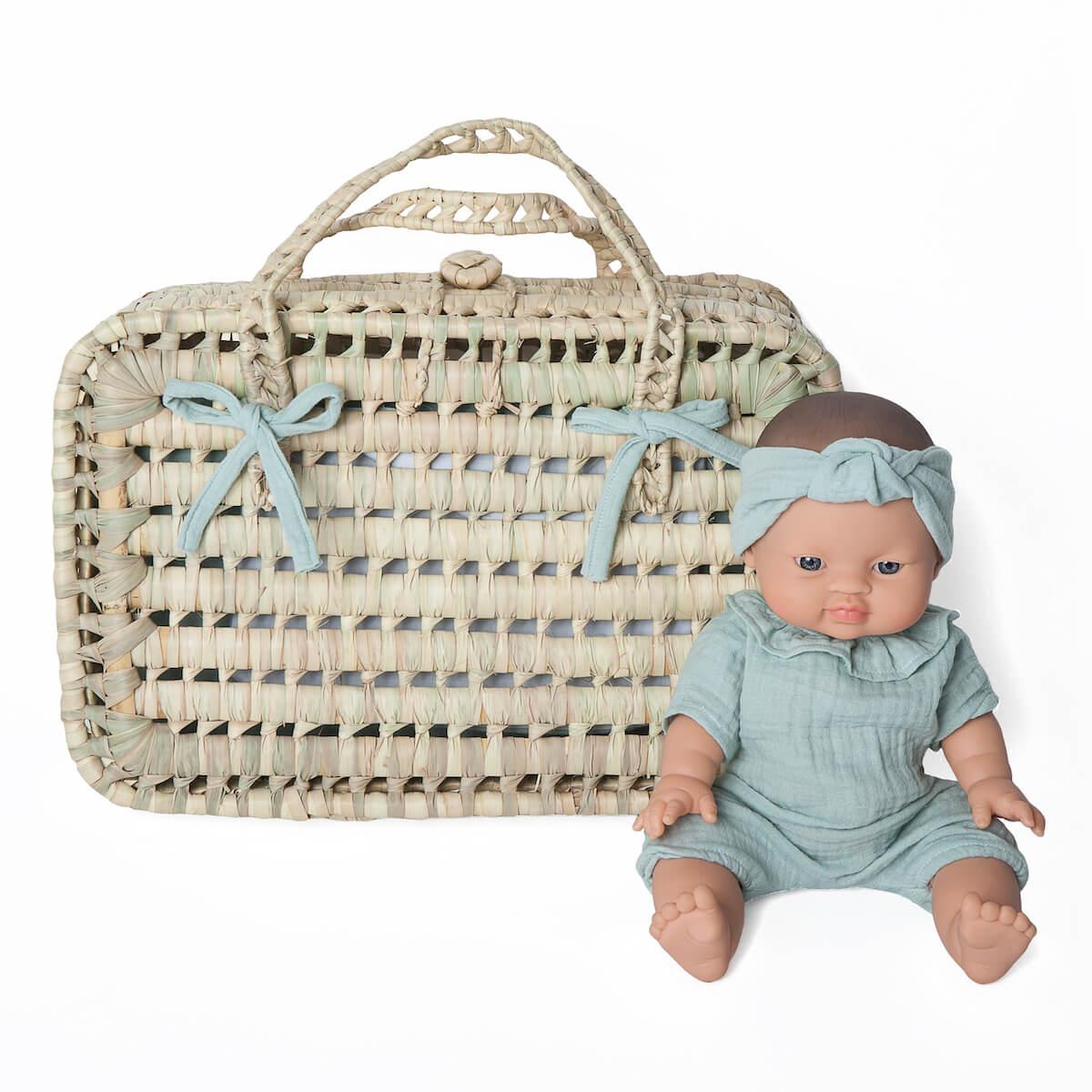 Valise poupée en feuilles de palmier BOBBLE vert