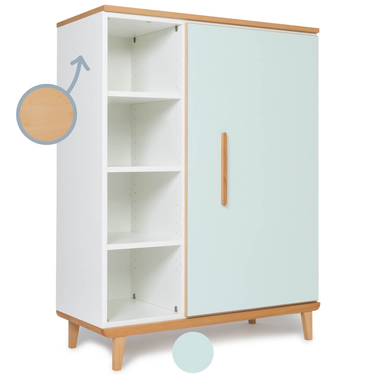 Wardrobe 120 cm 1 door NADO Retro beech mint