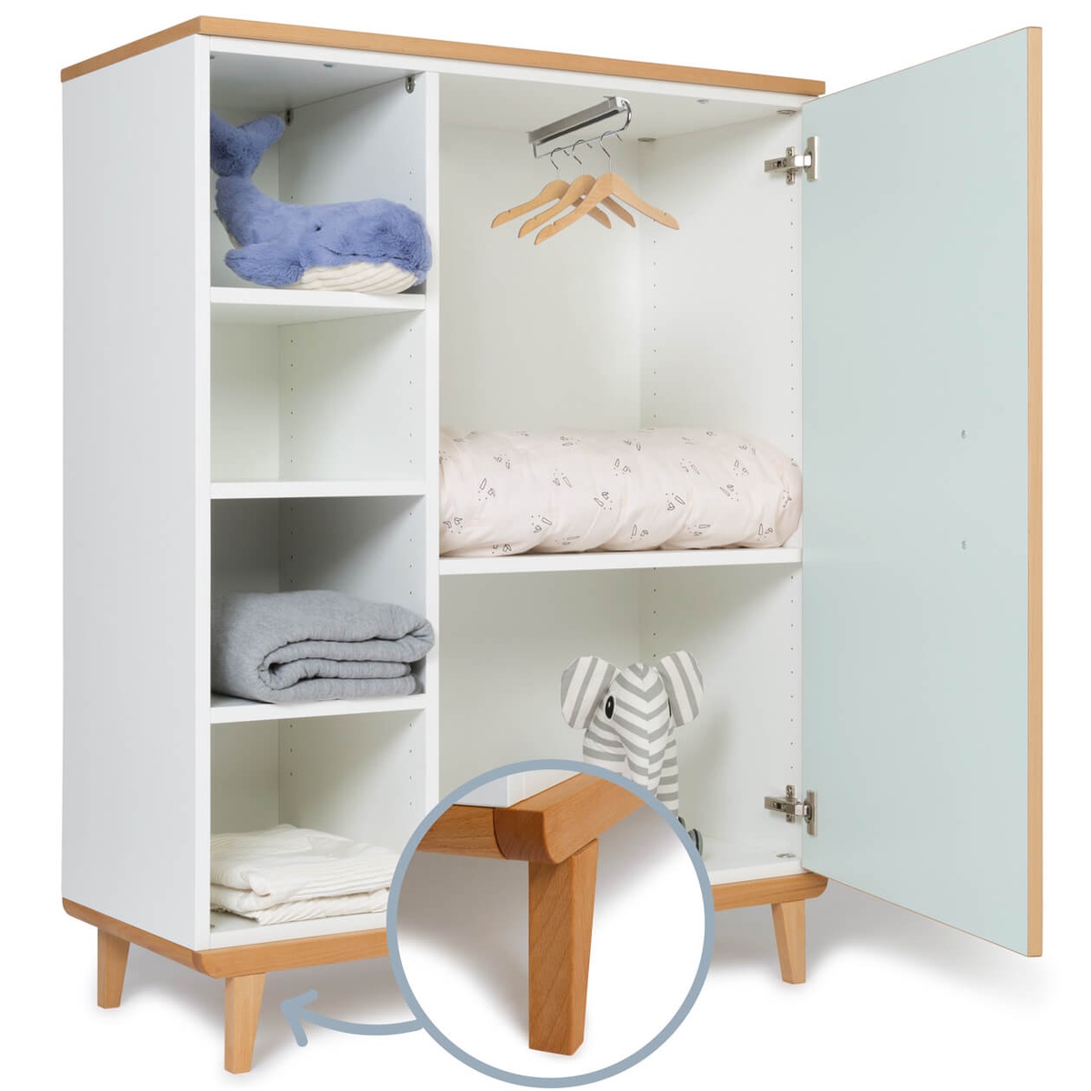 Wardrobe 120 cm 1 door NADO Retro beech mint