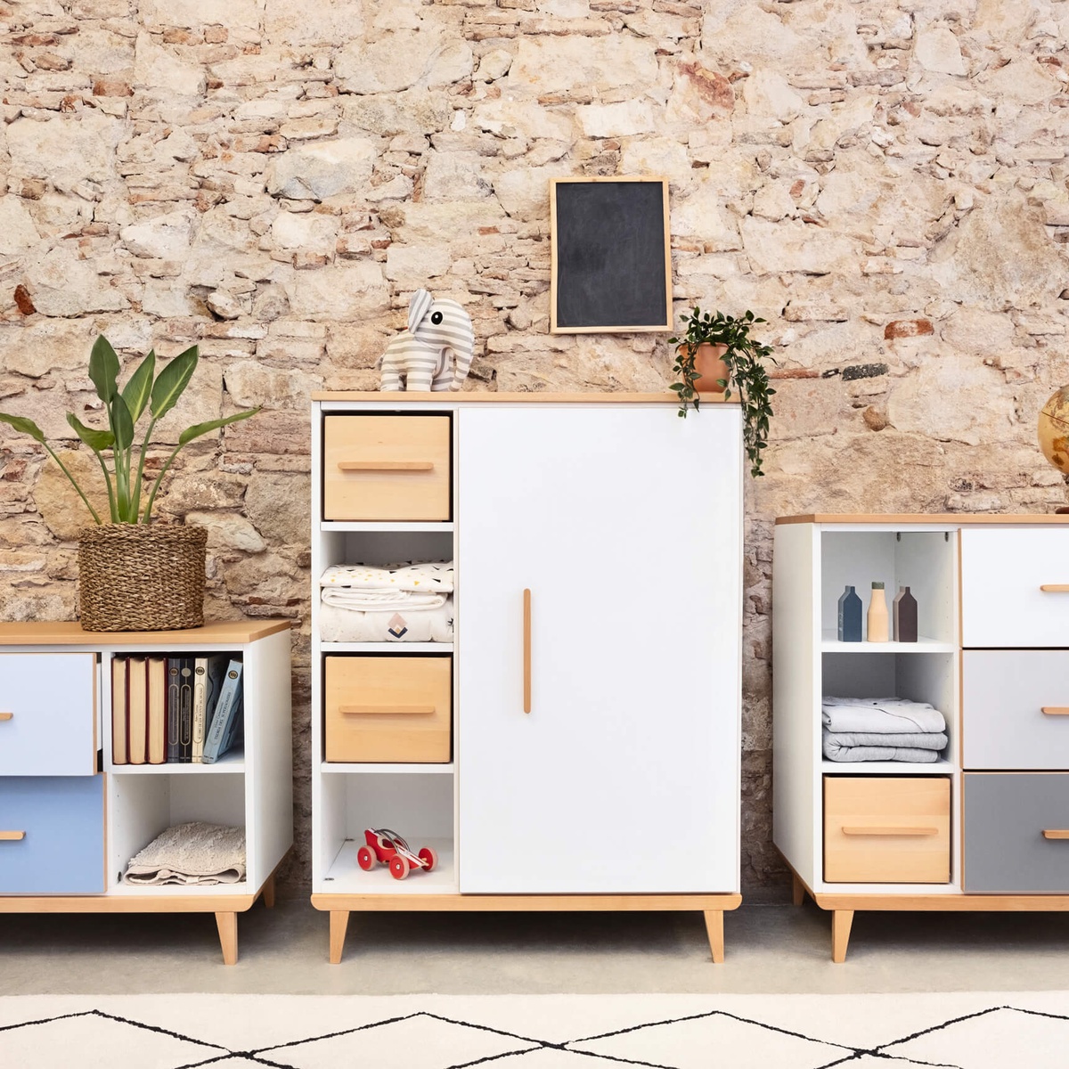 Wardrobe 120 cm 1 door NADO Retro beech white