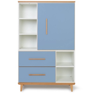 Wardrobe 147 cm 1 door 2 drawers NADO Retro beech capri blue