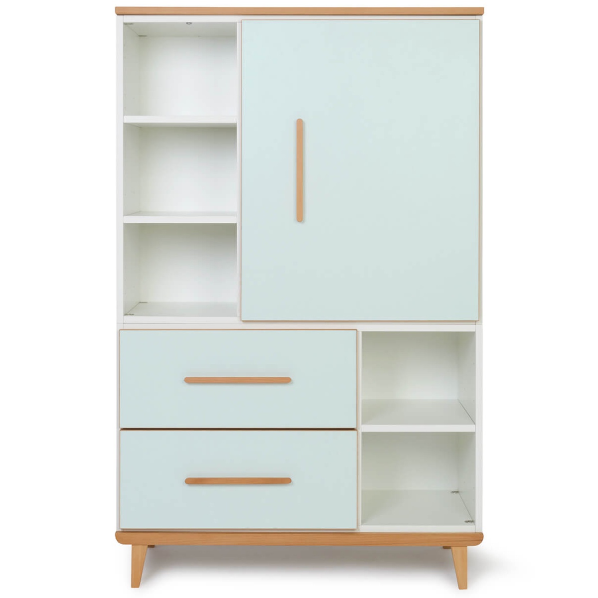 Wardrobe 147 cm 1 door 2 drawers NADO Retro beech mint