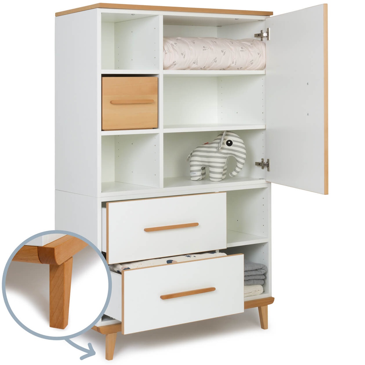 Wardrobe 147 cm 1 door 2 drawers NADO Retro beech white