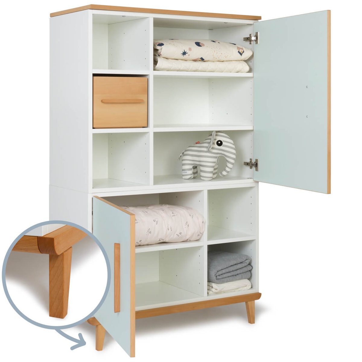 Wardrobe 147 cm 2 doors NADO Retro beech mint