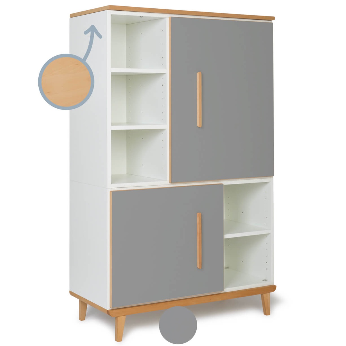 Wardrobe 147 cm 2 doors NADO Retro beech slate grey