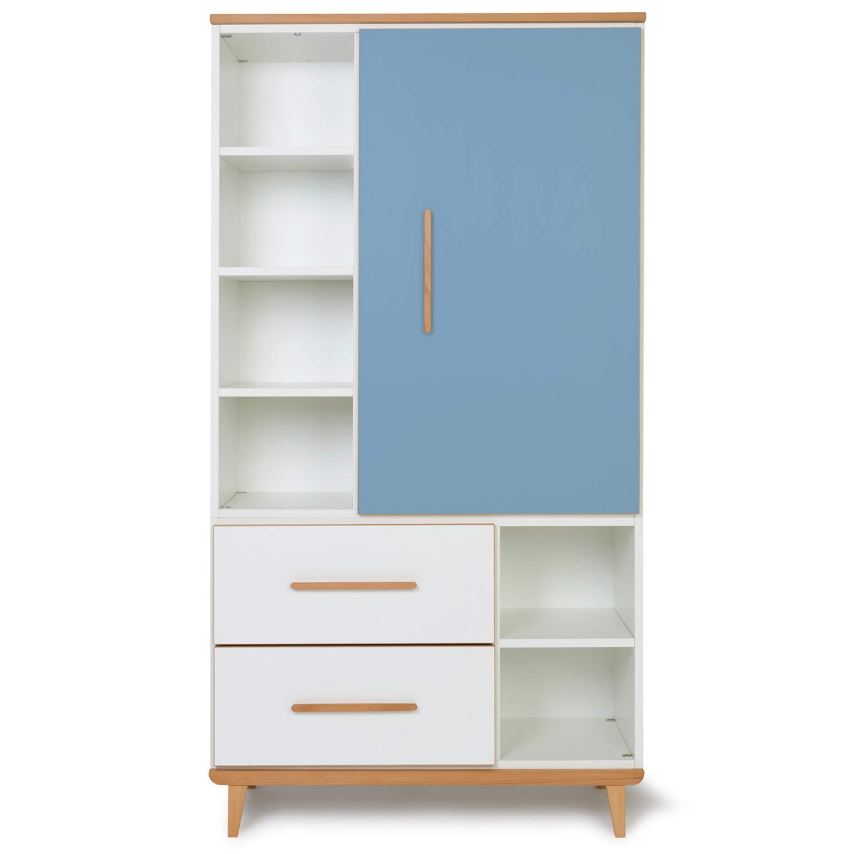 Wardrobe 173 cm 1 door 2 drawers NADO Retro capri blue-white