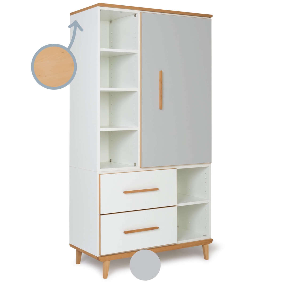 Wardrobe 173 cm 1 door 2 drawers NADO Retro manhattan grey-white