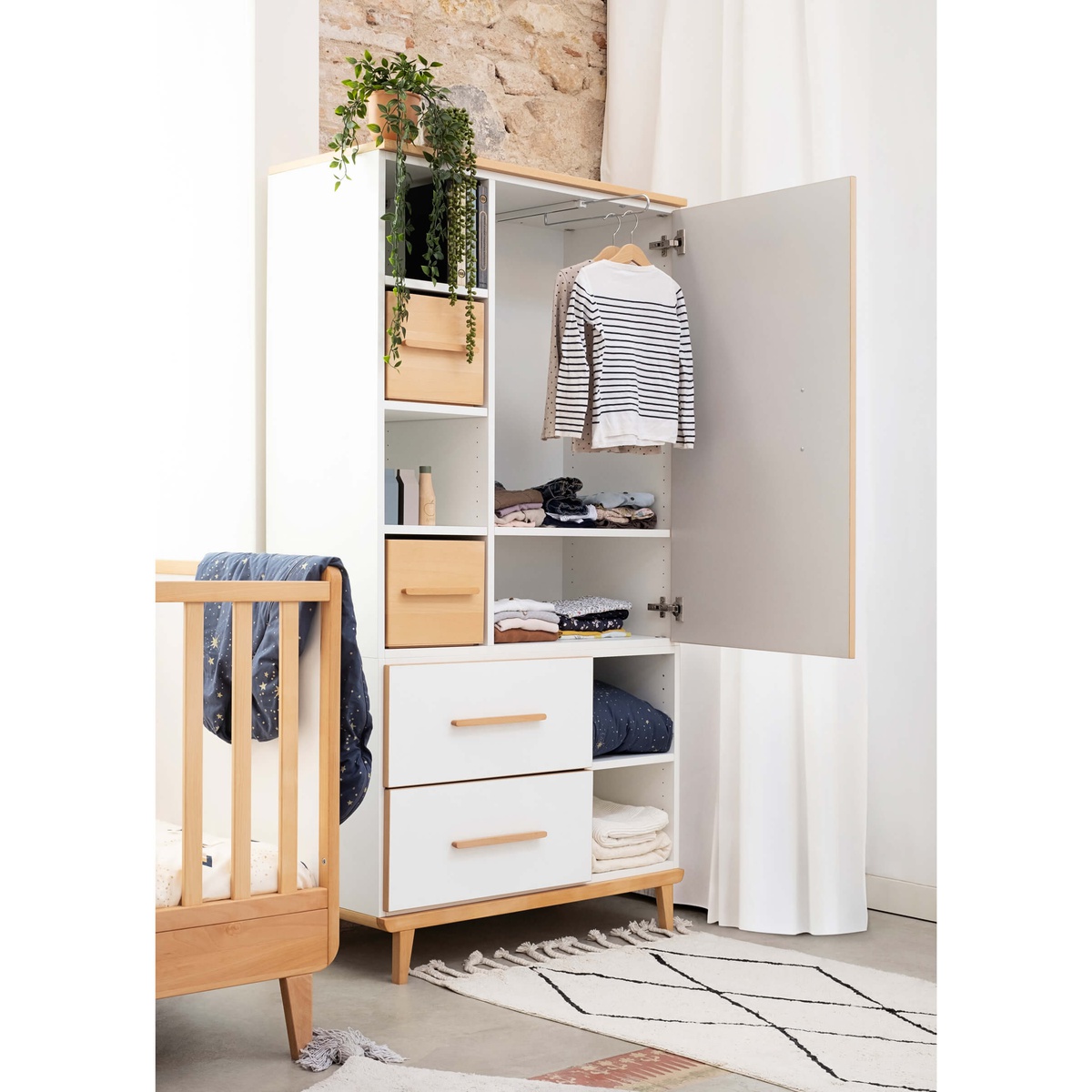 Wardrobe 173 cm 1 door 2 drawers NADO Retro mint