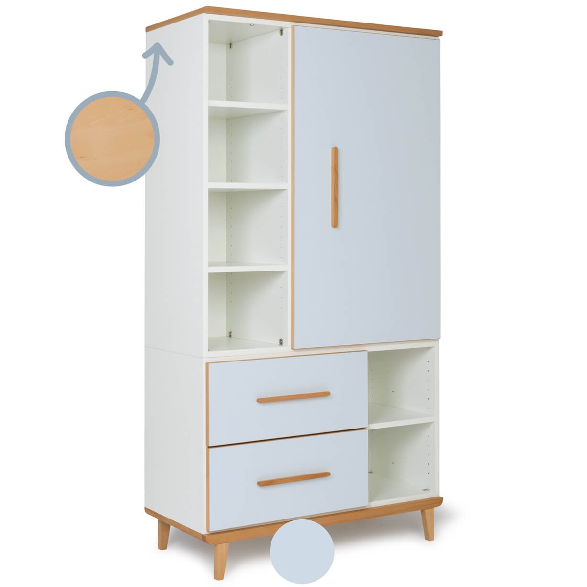 Wardrobe 173 cm 1 door 2 drawers NADO Retro sky blue