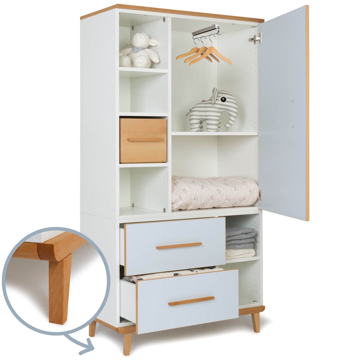 Wardrobe 173 cm 1 door 2 drawers NADO Retro sky blue