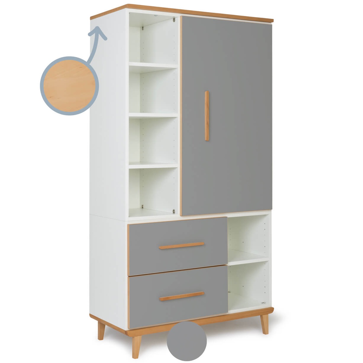 Wardrobe 173 cm 1 door 2 drawers NADO Retro slate grey