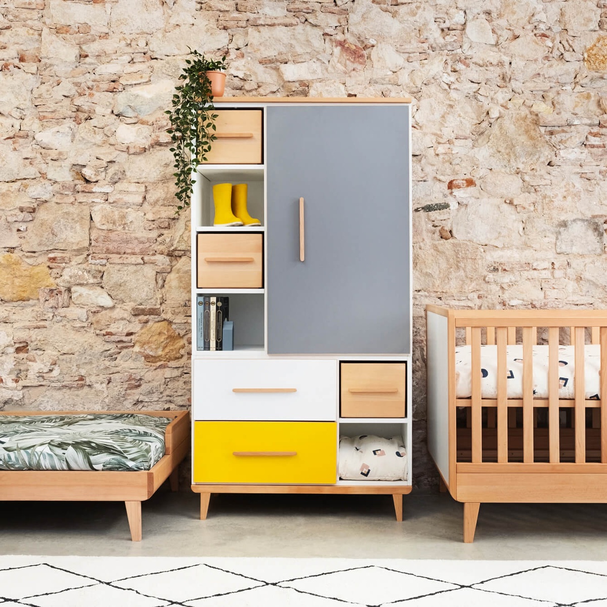 Wardrobe 173 cm 1 door 2 drawers NADO Retro slate grey